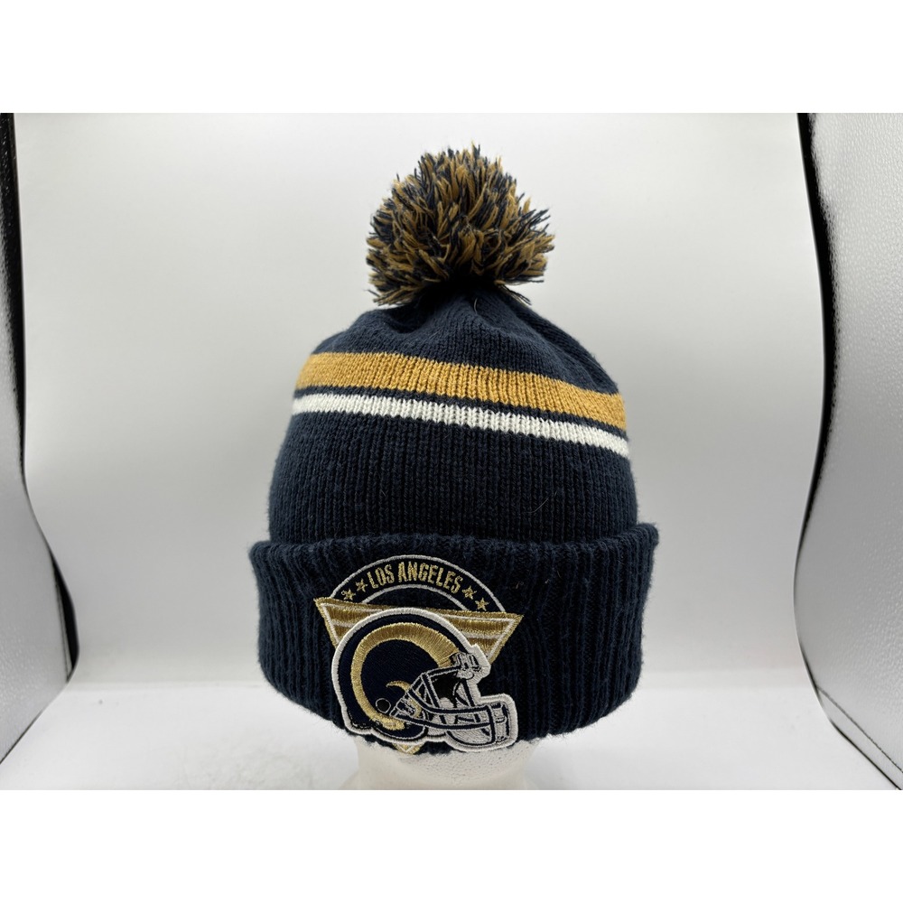 Los Angeles Rams Beanie New Era NFL Throwback Helmet Pom Knit Navy Gold Cuffed